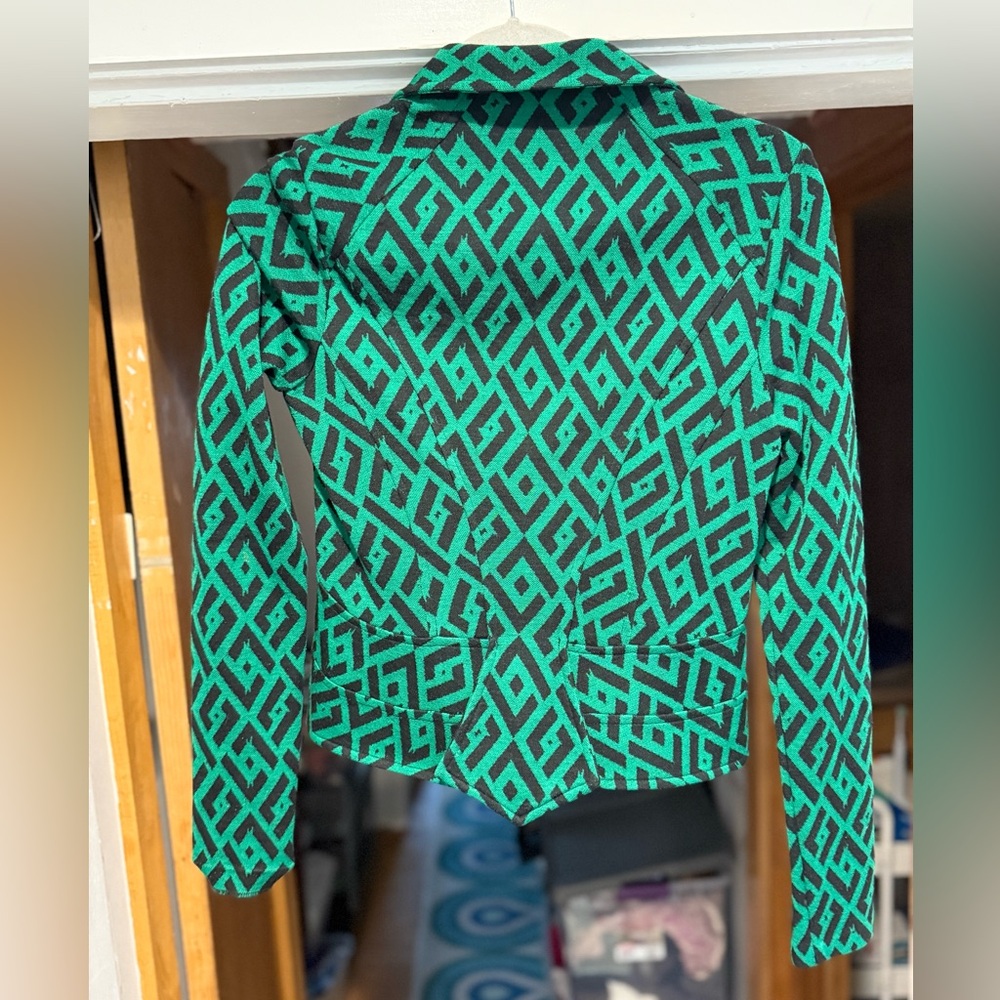 Diane Von Furstenberg Green and Black Geometric wool Jacket GUC - Picture 2 of 5